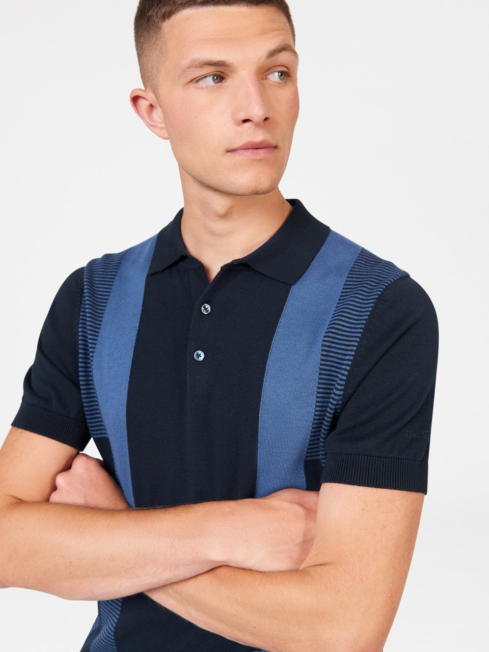 Pull à Col Polo Ben Sherman Intarsia Stripe Bleu Marine | AIC-17246388